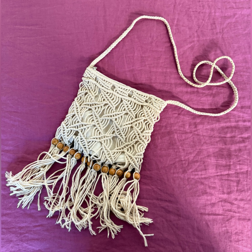 Cream Macramé Crossbody Bag